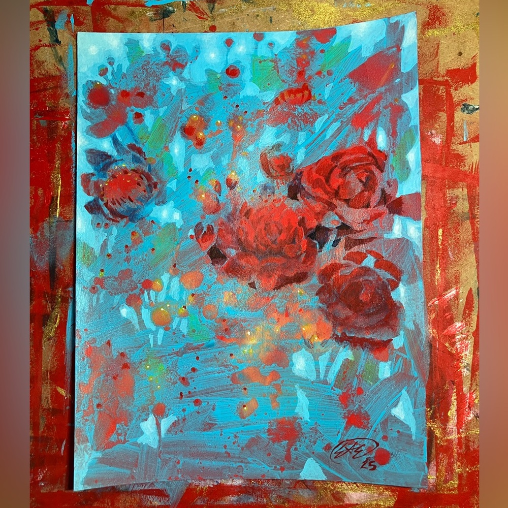 Original painting rose garden surreal art impressionist floral decor Artettina - Picture 2 of 10